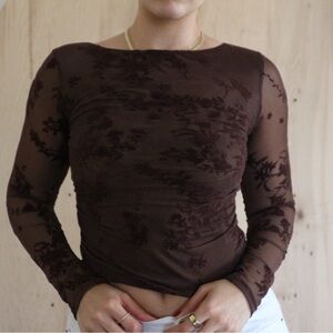 Cotton On Dark Brown Floral Long Sleeve Top